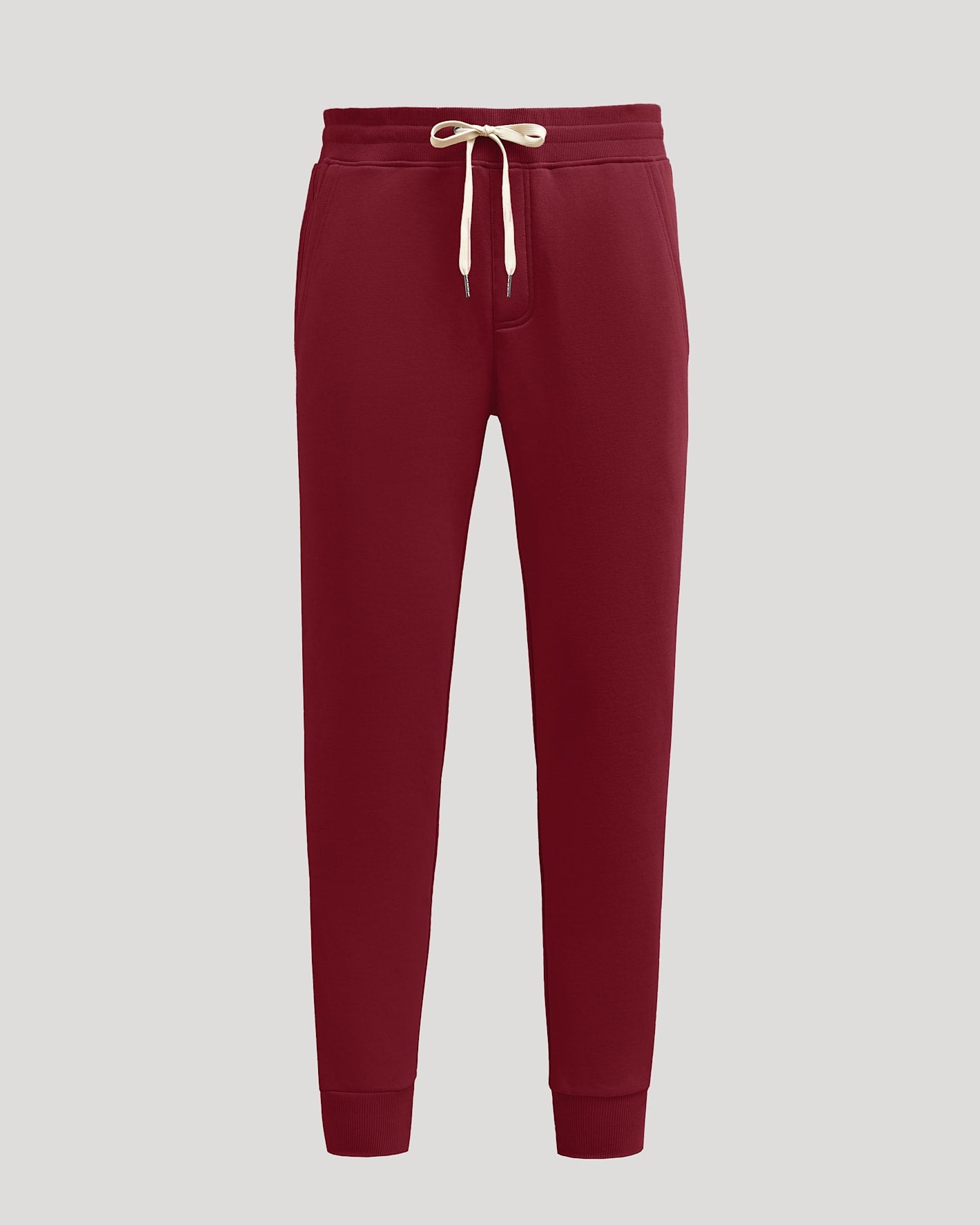 Dark Maroon Fleece French Terry Joggers with drawstring and ribbed cuffs.