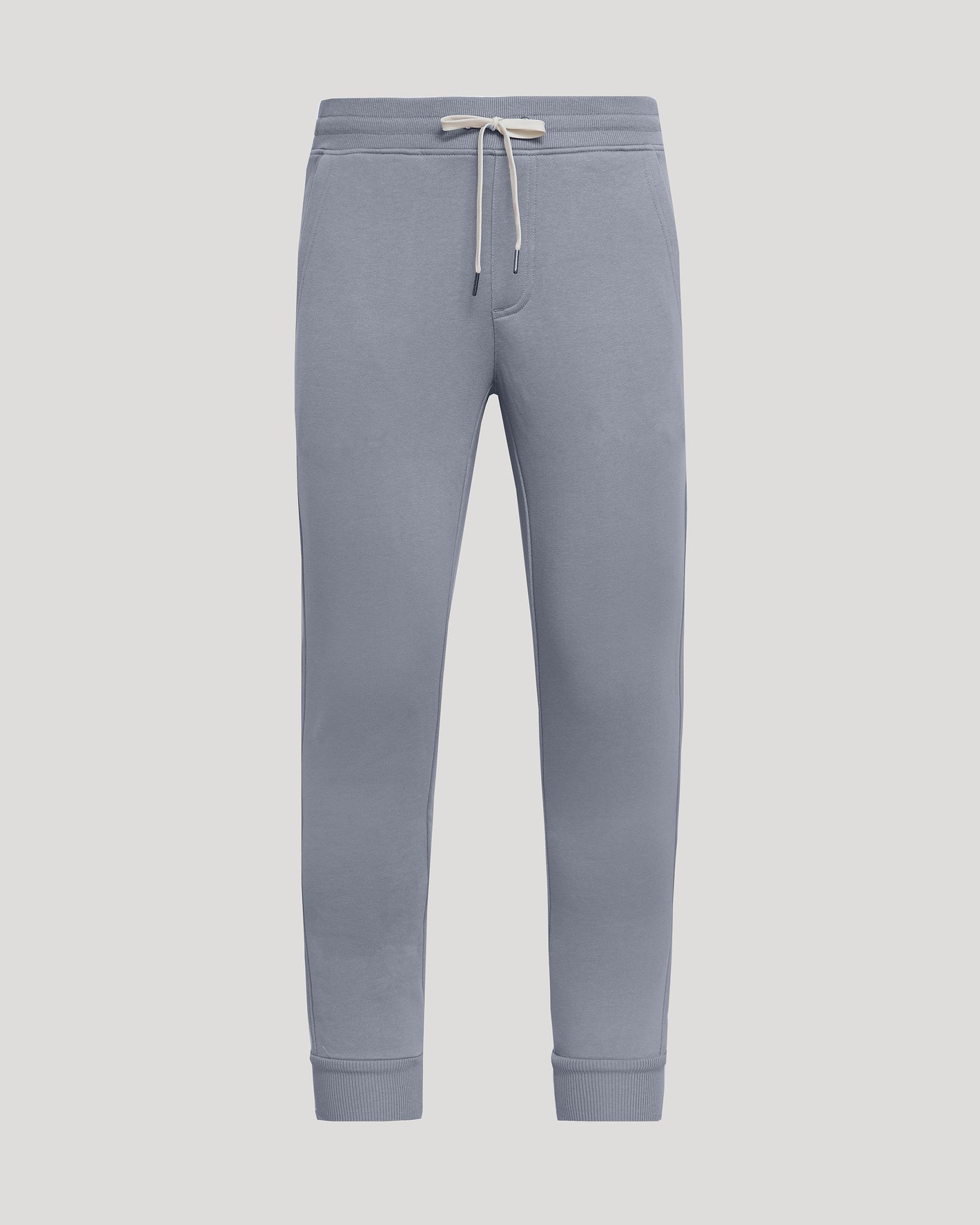 Dusty Blue Fleece French Terry Joggers with elastic waistband and side pockets.