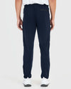 Heather Navy Active Comfort Straight Leg Pant with elastic waistband and back zip pocket.