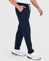 Heather Navy Active Comfort Straight Leg Pant with white drawstring and side pockets.
