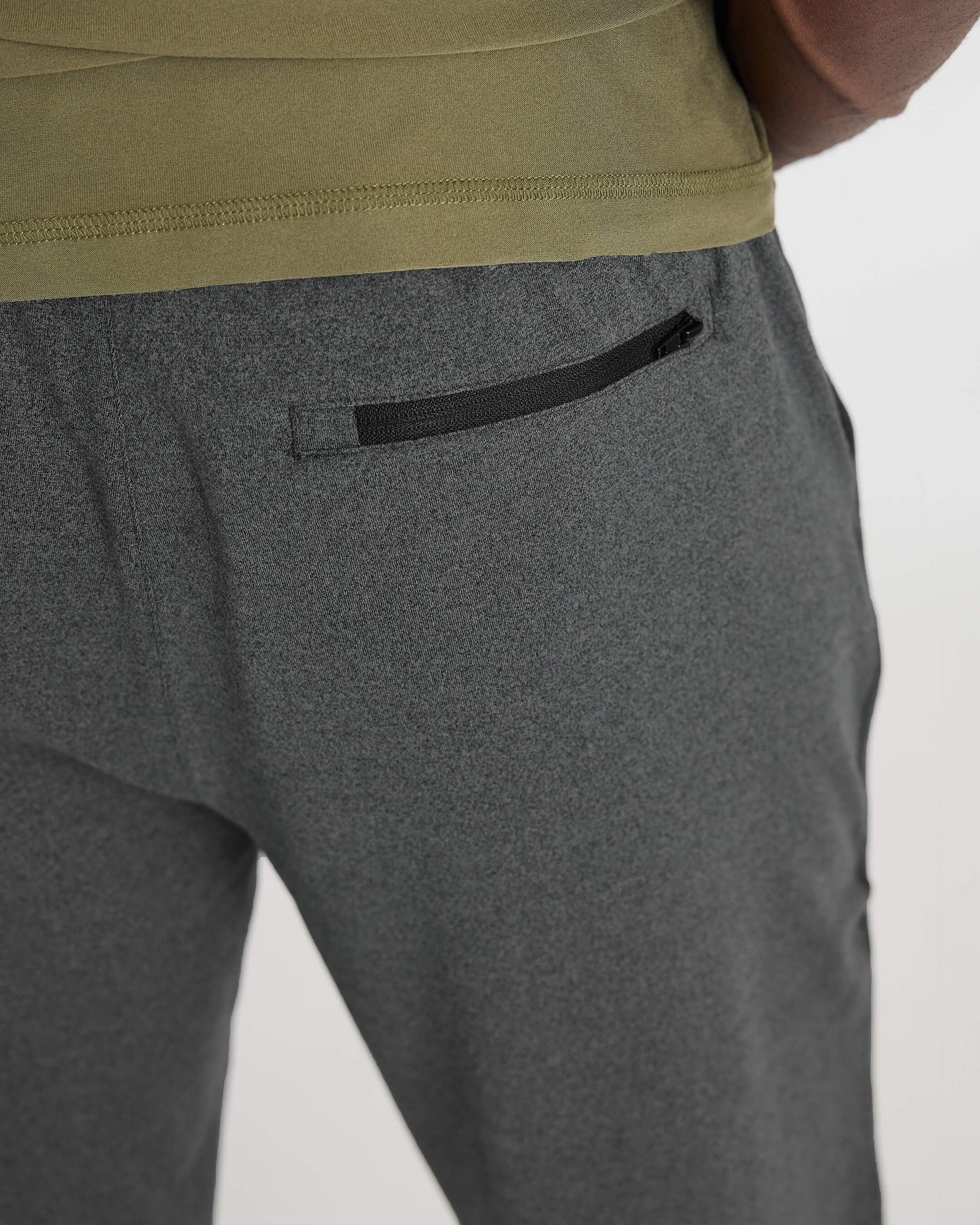 Charcoal Heather Active Comfort Straight Leg Pant with back zipper pocket.