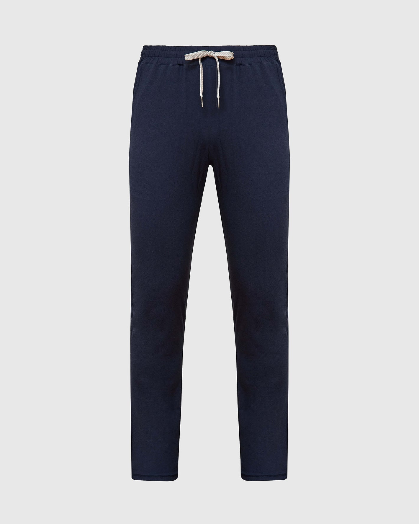 Heather Navy Active Comfort Straight Leg Pant with elastic waistband and pockets.
