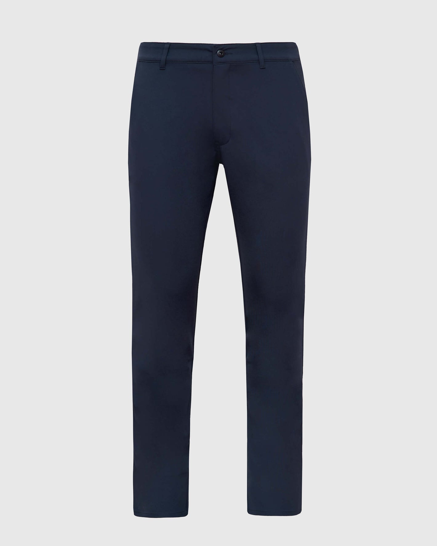 Navy Commuter Pants with slim leg, belt loops, and multiple pockets.