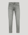 Medium Gray Wash Slim Authentic Denim Jeans with stretch, button closure, and pockets.