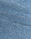 Light Indigo Wash Straight Authentic Denim Jeans close-up, showing woven texture and seam.