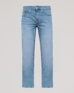 True ClassicLight Indigo Wash Straight Authentic Denim Jeans with front button and zip closure.