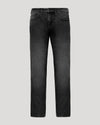 Gray Wash Straight Authentic Denim Jeans, five-pocket style, front view, against neutral background.