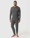 Man wearing Charcoal Heather Gray Loungewear Long Sleeve Tee and Jogger Set.