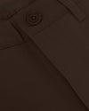Dark Oak Slim Twill Chino Pant waistband with button, belt loop, pleat.