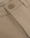 Khaki Slim Twill Chino Pant waistband with button, belt loop, seam details.