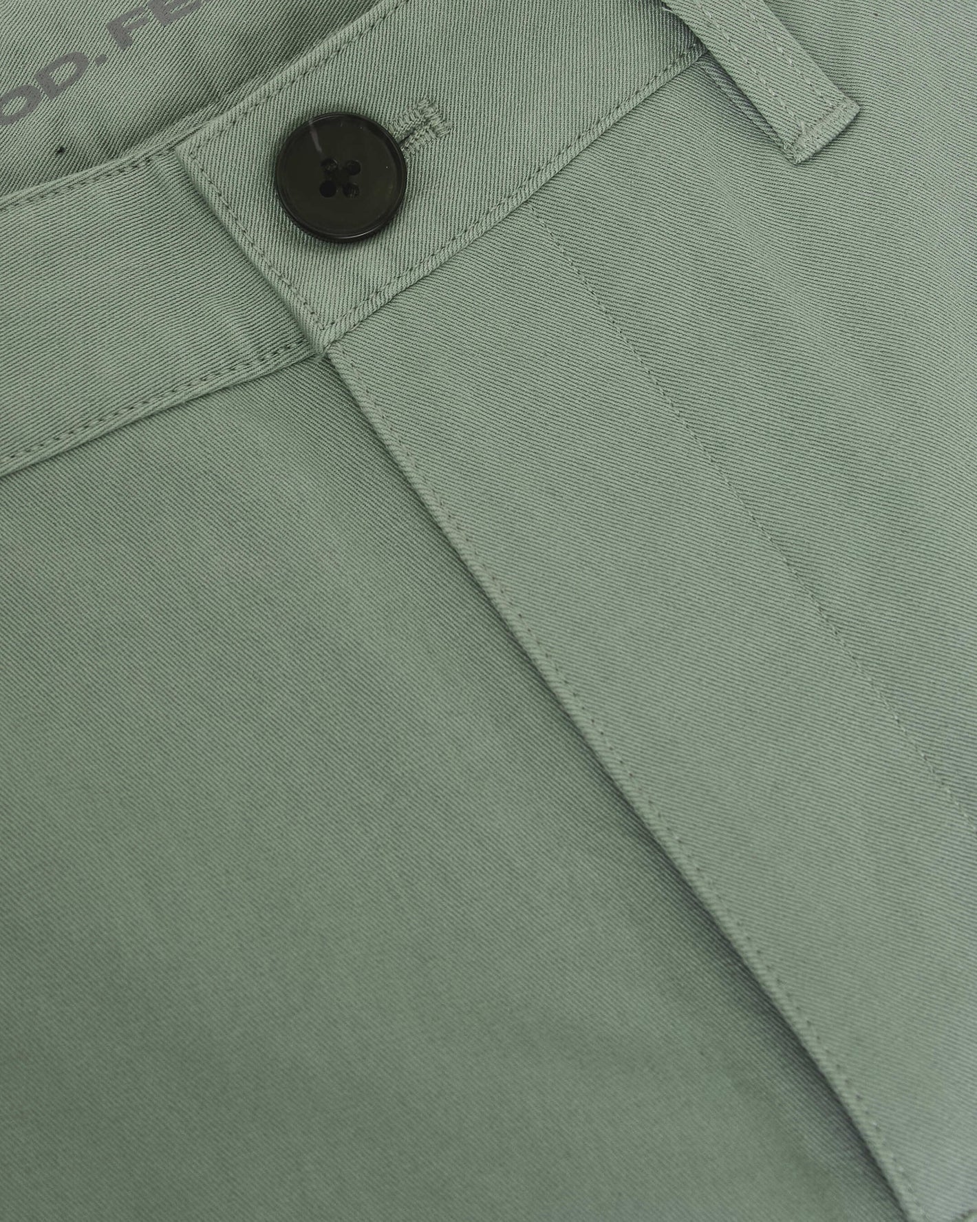 Meadow Straight Twill Chino Pant waistband and fly details.