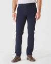 Navy Slim Twill Chino Pant with brown leather sneakers.
