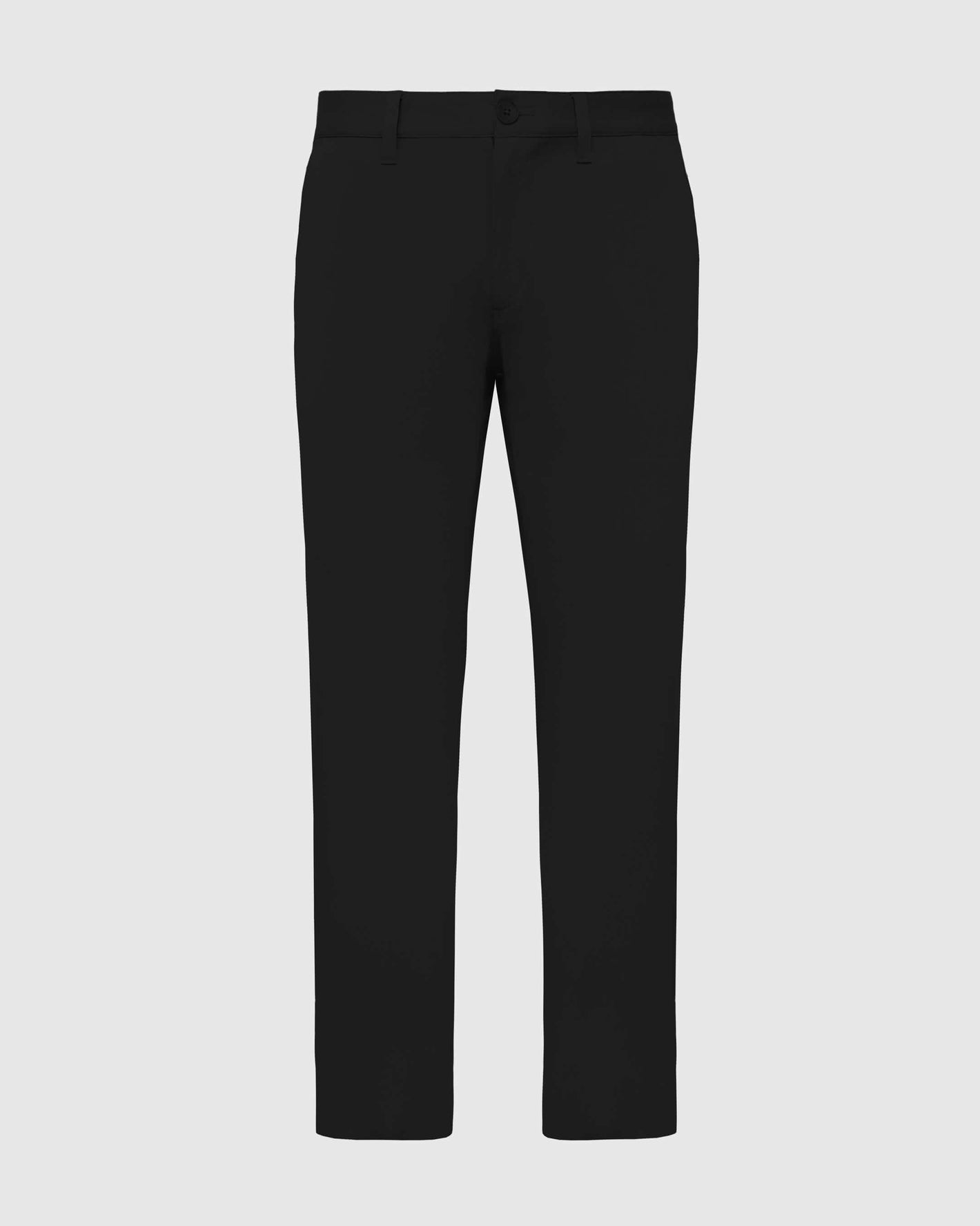 Black Straight Twill Chino Pant with belt loops and button-zip closure.