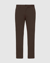 Dark Oak Straight Twill Chino Pant, front view with belt loops and button.