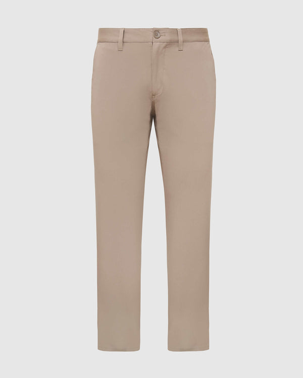 Khaki Straight Twill Chino Pant laid flat, showcasing durable fabric.