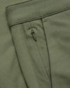 Military Green Slim Chino Pants 2.0 waistband, zippered pocket detail.
