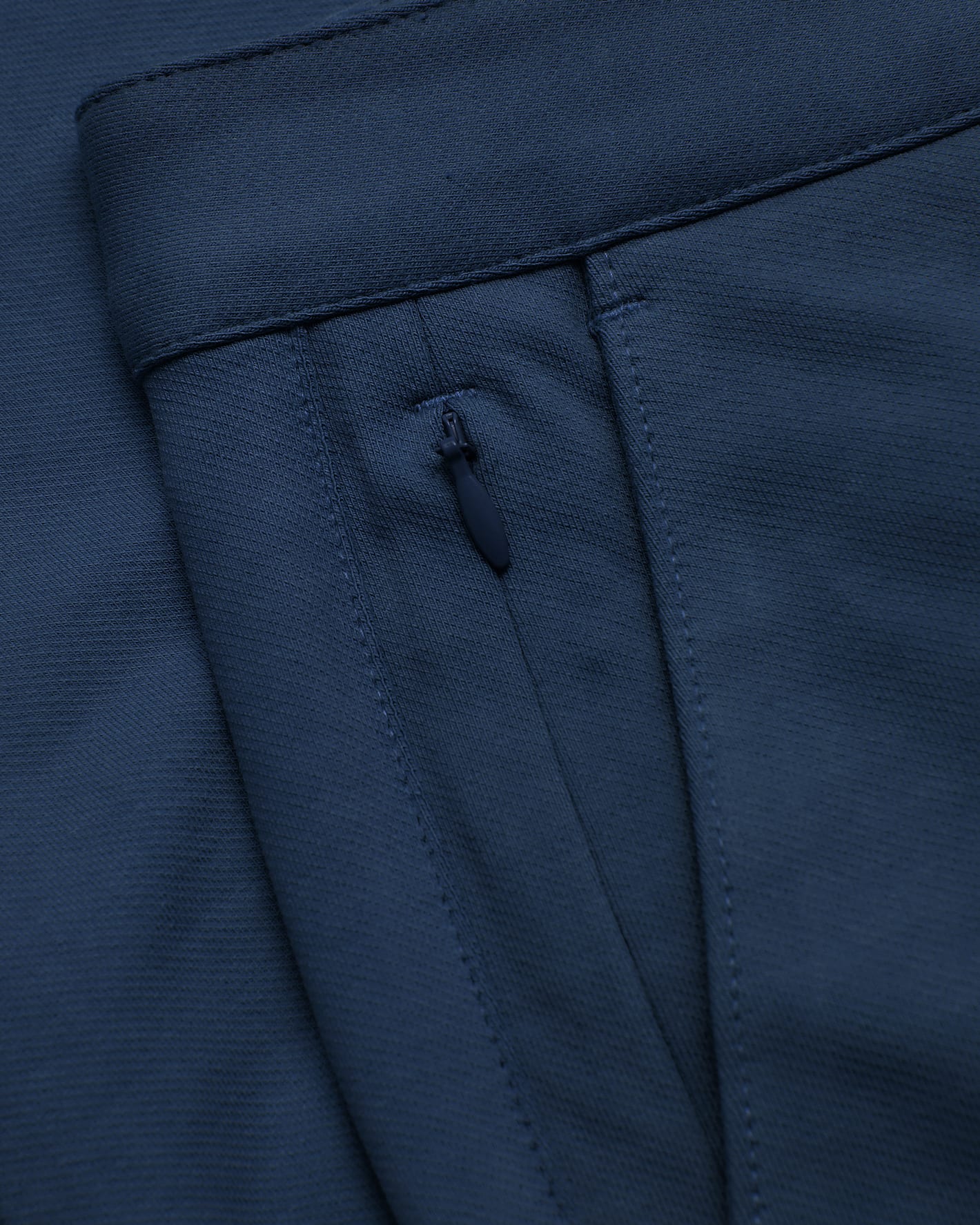 Navy Straight Chino Pants 2.0 waistband with hidden zipper pocket.