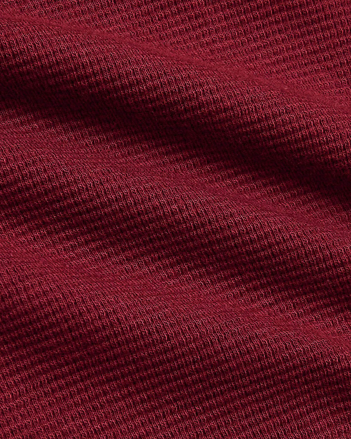 Womens Dark Maroon Waffle Long Sleeve Boxy Henley close-up texture.
