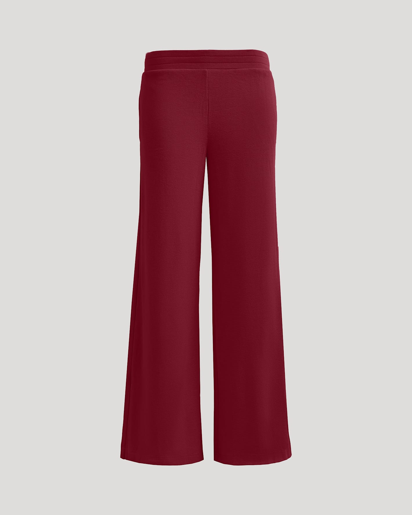 Womens Dark Maroon Waffle Wide Leg Pants with elastic waistband.