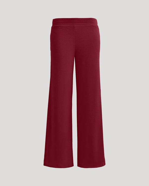 Womens Dark Maroon Waffle Wide Leg Pants with elastic waistband.