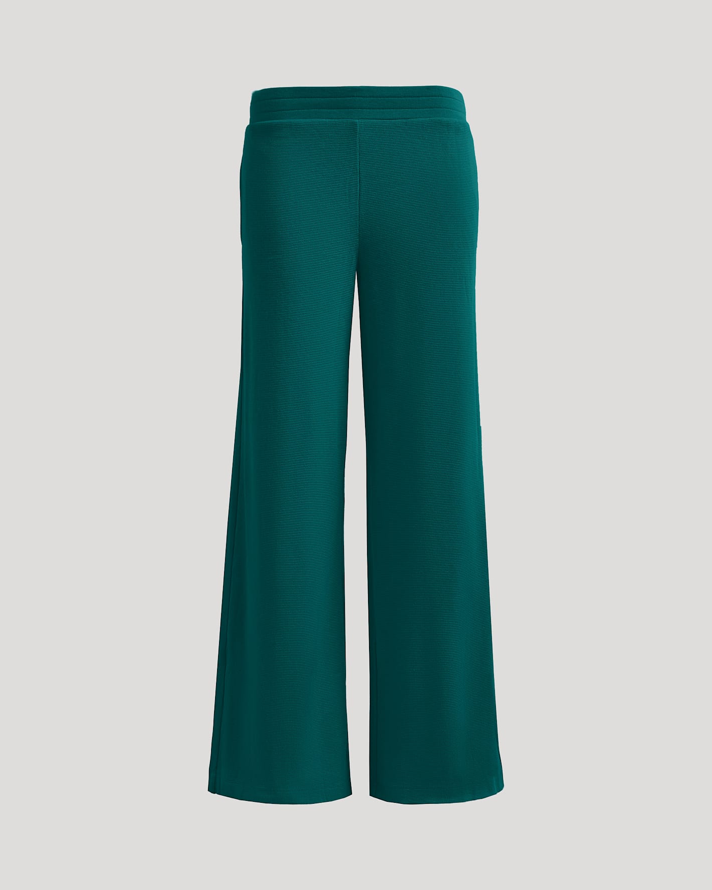 Womens Deep Emerald Waffle Wide Leg Pants front view showing relaxed fit.