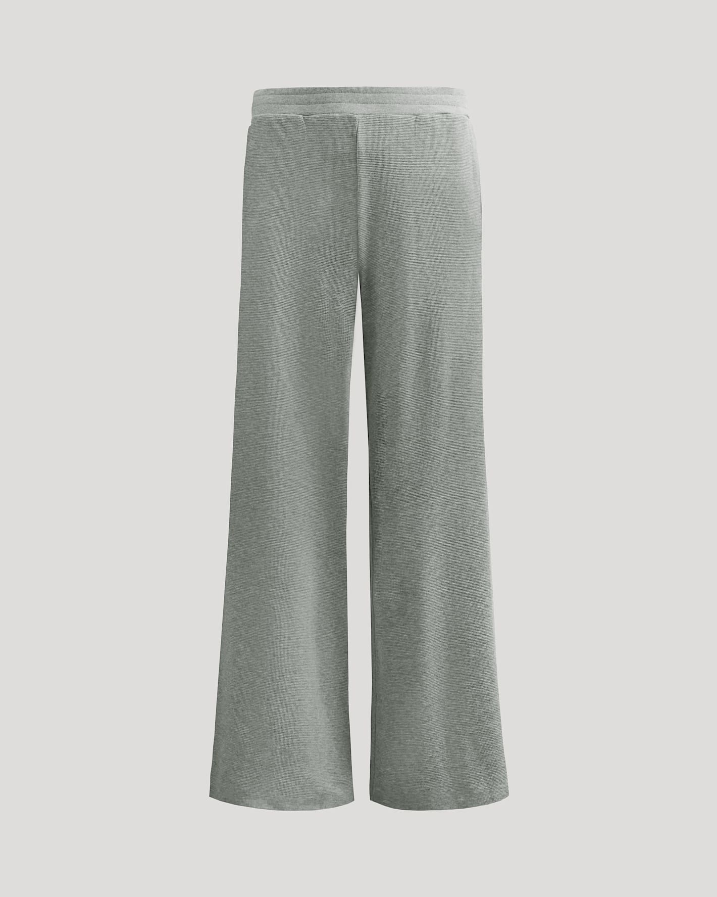 Womens Heather Gray Waffle Wide Leg Pants with elastic waist.