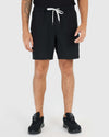 Black and Carbon Active Quick Dry Shorts, elastic waistband, white drawstring.