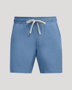 True ClassicAzul Active Quick Dry Shorts with Liner featuring elastic waistband and bow.