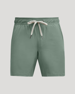 True ClassicJuniper Active Quick Dry Shorts with Liner, sage-green, elastic waistband, drawstring.