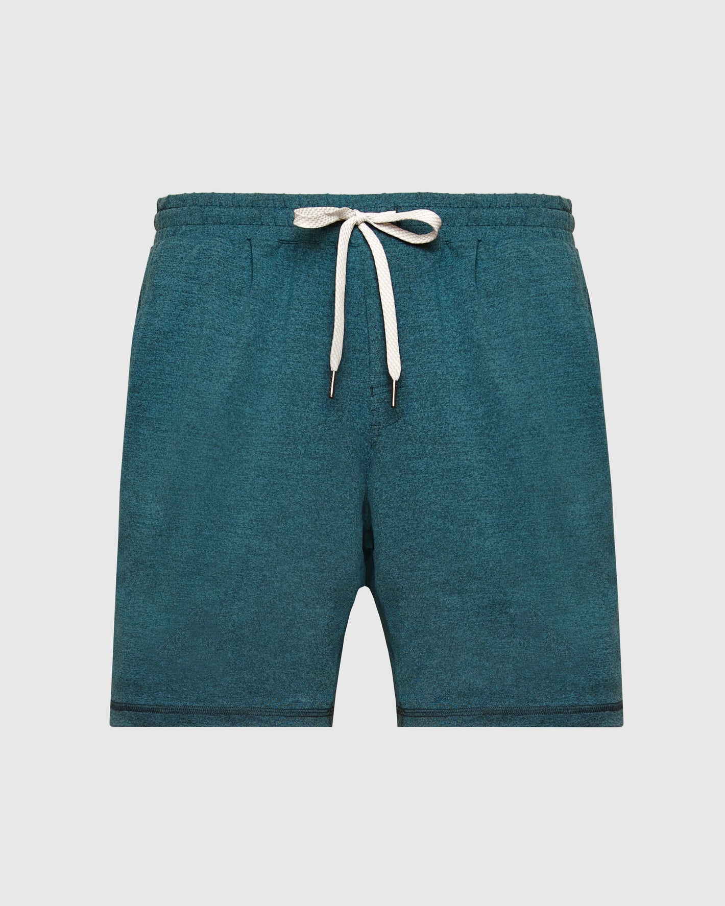 Dark Heather Centurion Active Comfort Shorts with drawstring, side pockets, elastic waistband.