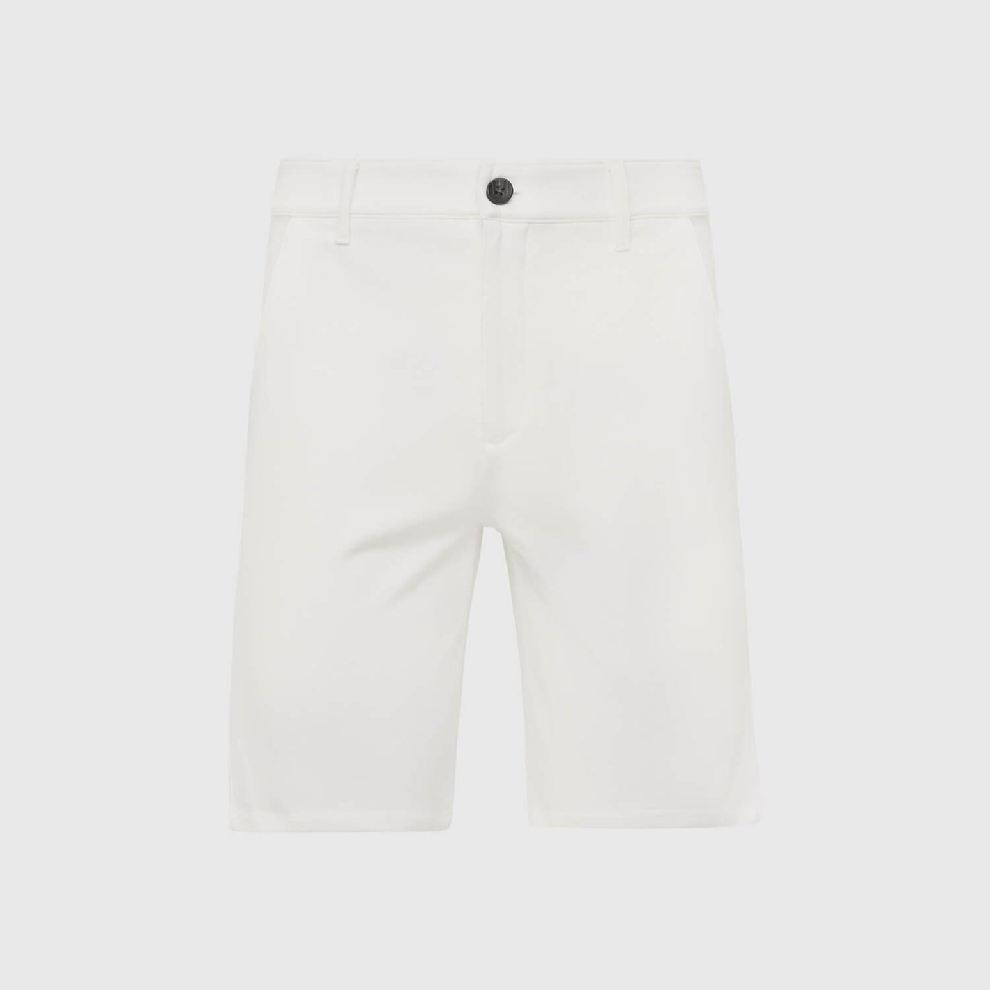 Ivory Neutral Chino Shorts with button-up front, side pockets, belt loops.