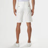 Ivory Neutral Chino Shorts, back view, knee-length, with sneakers.