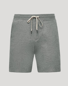 True ClassicMedium Heather Gray Fleece French Terry Shorts with drawstring and pockets.