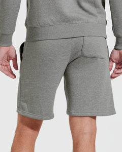 True ClassicMedium Heather Gray Fleece French Terry Shorts with rear patch pocket.