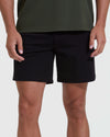 Black Commuter Short on model, mid-thigh cut, hands at sides.