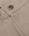 Khaki Commuter Short waistband with stitched seams and metal button.