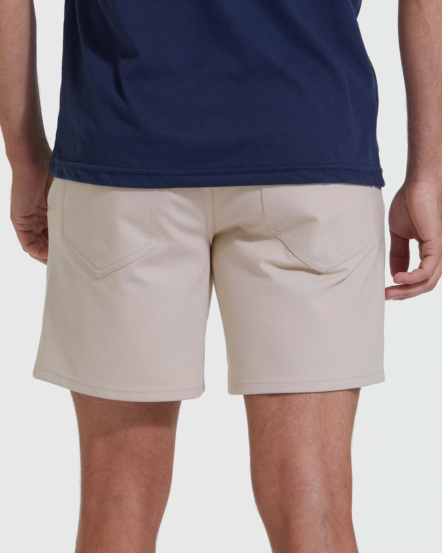 Sandstone Commuter Short with rear patch pockets, ideal for all-day comfort.