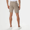 7 Khaki Comfort Knit Chino Shorts back view, paired with white tee.