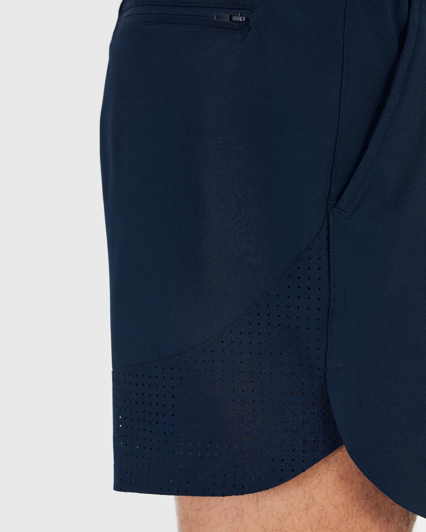 7 Navy Active Training Short with zippered pocket and ventilation holes.