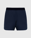 7 Navy Active Training Short with dark waistband and front hem split.