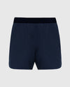 7 Navy Active Training Shorts 2.0 with elastic waistband and side slits.