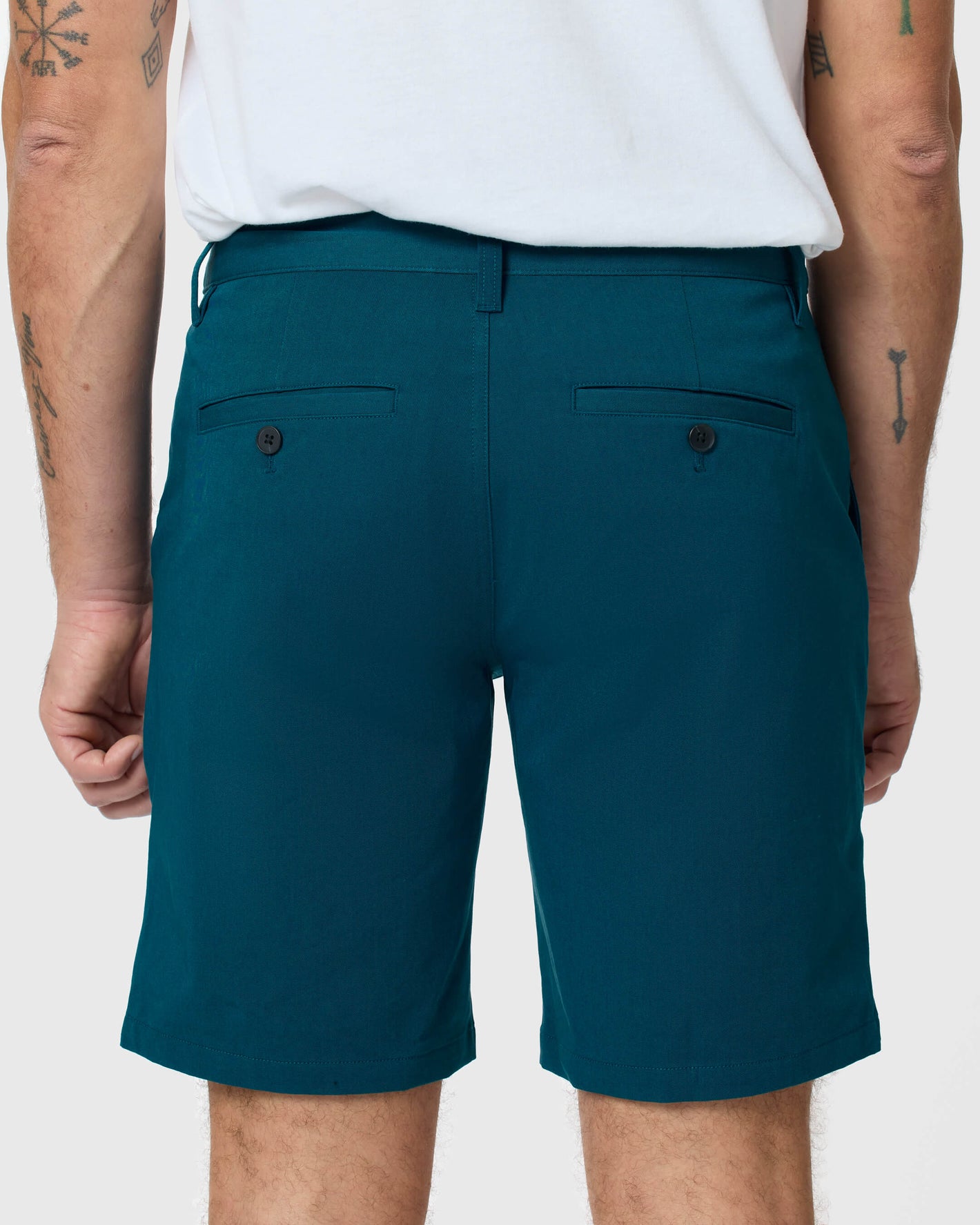 Centurion Twill Short, back view, worn with tucked white shirt.