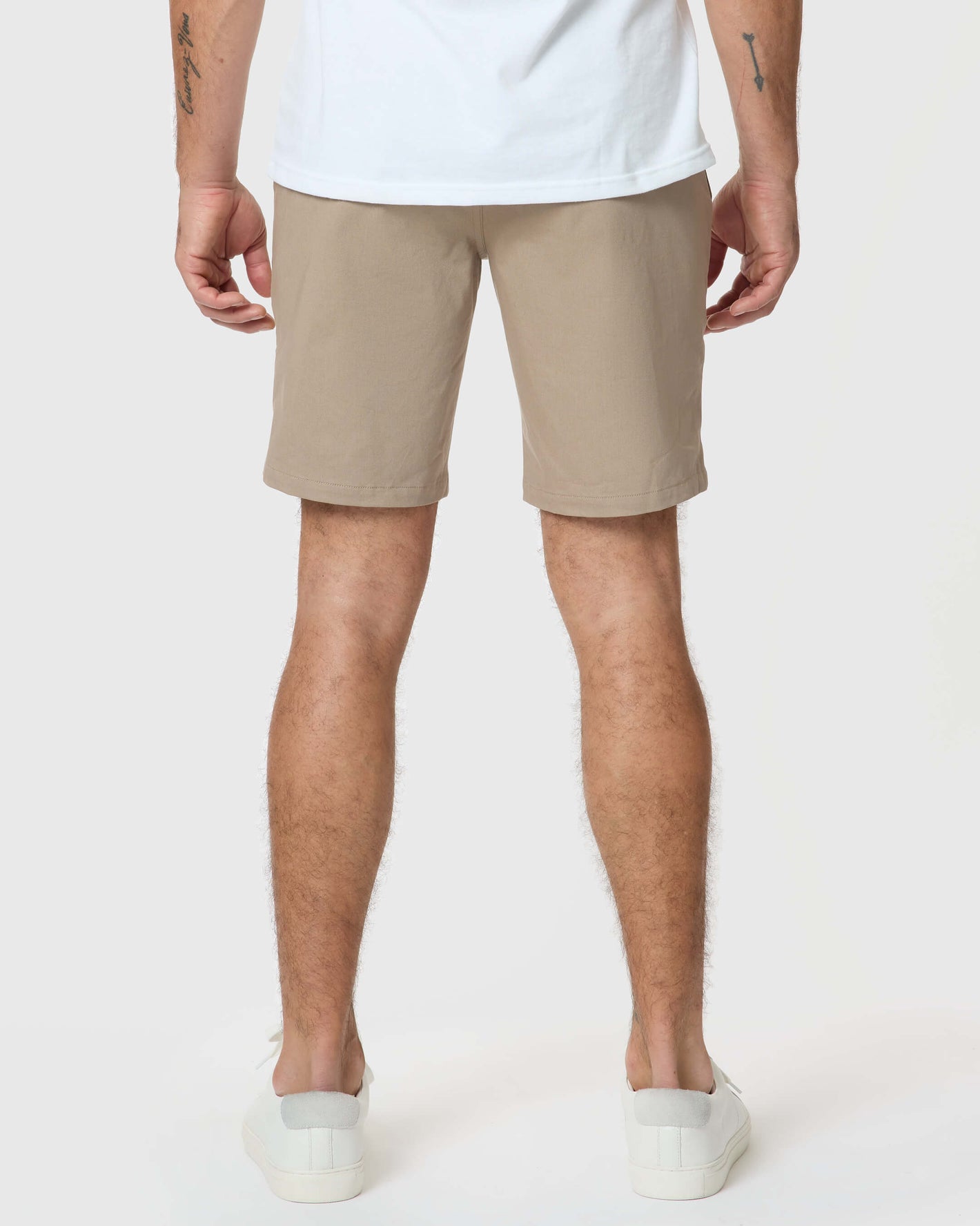 Khaki Twill Short shown from back, knee-length, slim fit.