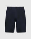 Navy Twill Short, mid-length, with button-zip closure and belt loops.
