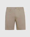 7 Khaki Classic Twill Shorts, knee-length, front view, neutral background.