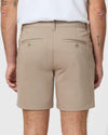 Back view of 7 Khaki Classic Twill Shorts showcasing buttoned welt pockets.