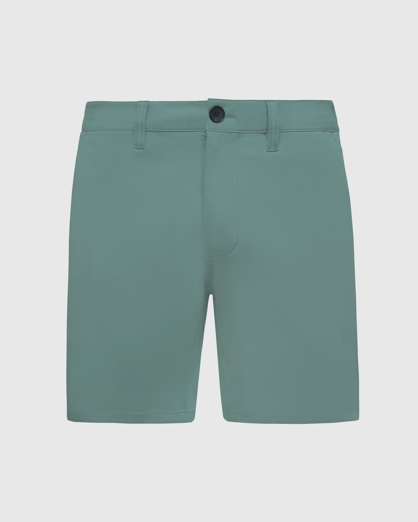 7 Moss Classic Twill Shorts, solid-teal, mid-length, with belt loops.