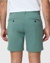 Rear view of 7 Moss Classic Twill Shorts with welt back pockets.
