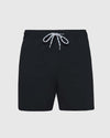 Black Swim Trunk with white drawstring and elastic waistband.