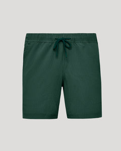 True Classic7 Marine Spruce Seersucker Swim Trunks with elastic waistband, drawstring, and pockets.